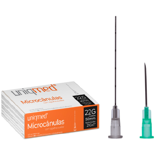 Microcanulas 22g x4mm (0,70mm) x 50mm com agulha auxiliar 21gx1 com 24 unidades 